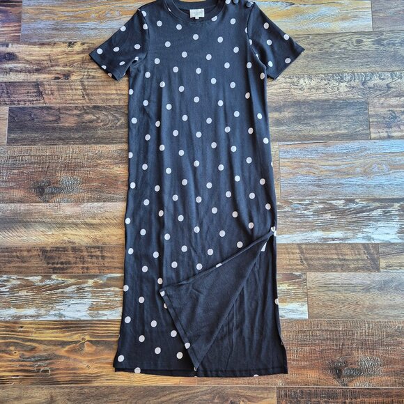 SEZANE Emy Polka Dot Tee-Shirt Dress Crew Neck Short Sleeve Black Ecru - Picture 8 of 14